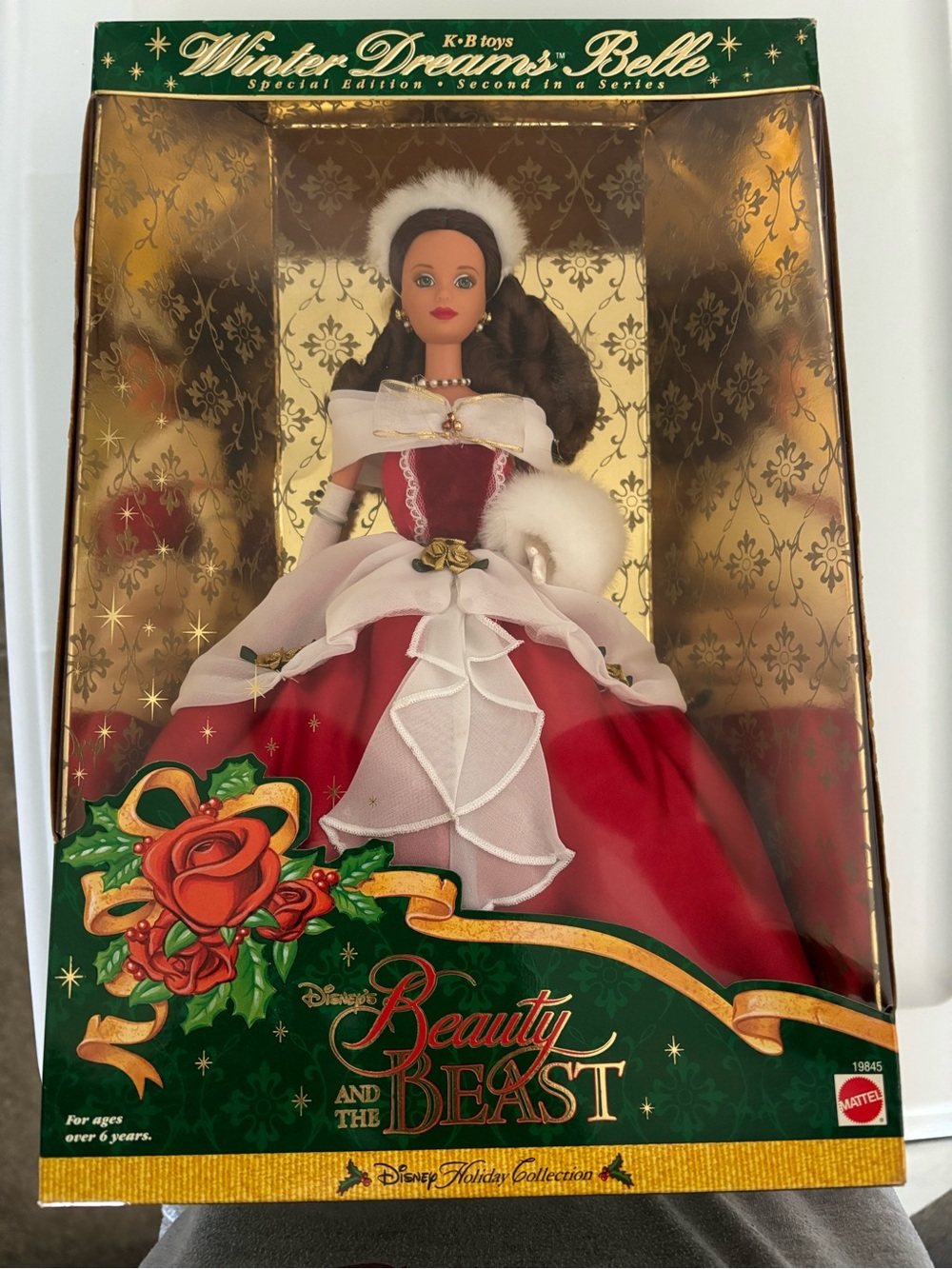 Vintage Mattel Beauty and the Beast Belle Holiday Doll - Red & White
